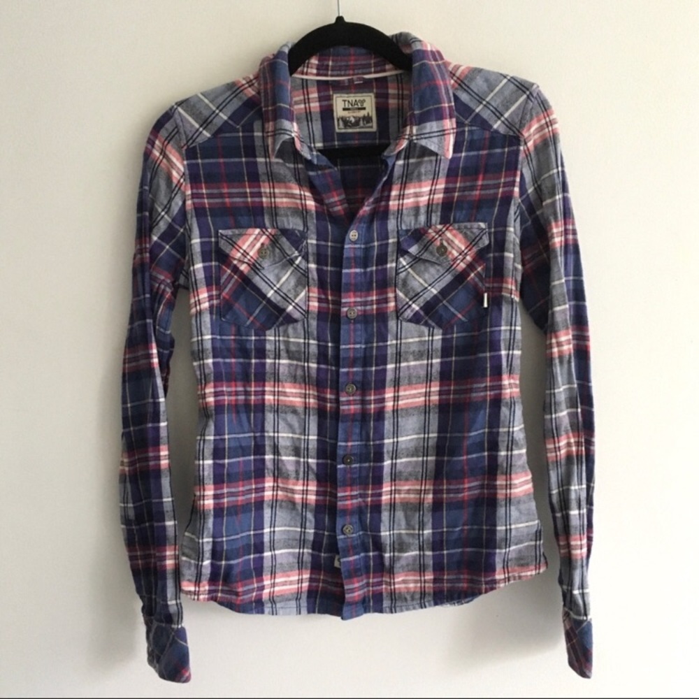 ARITZIA Tna Classic Fit Plaid Flannel Button Down